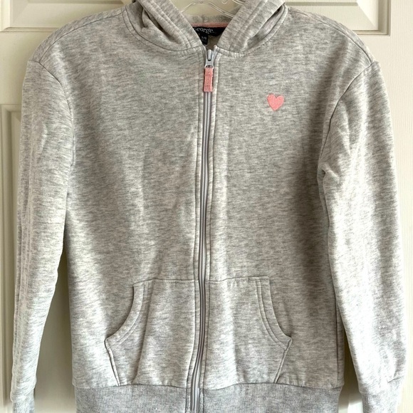 George Pink Heart Heather Grey Zip Up Hoodie Size Large (10-12) - Picture 8 of 15